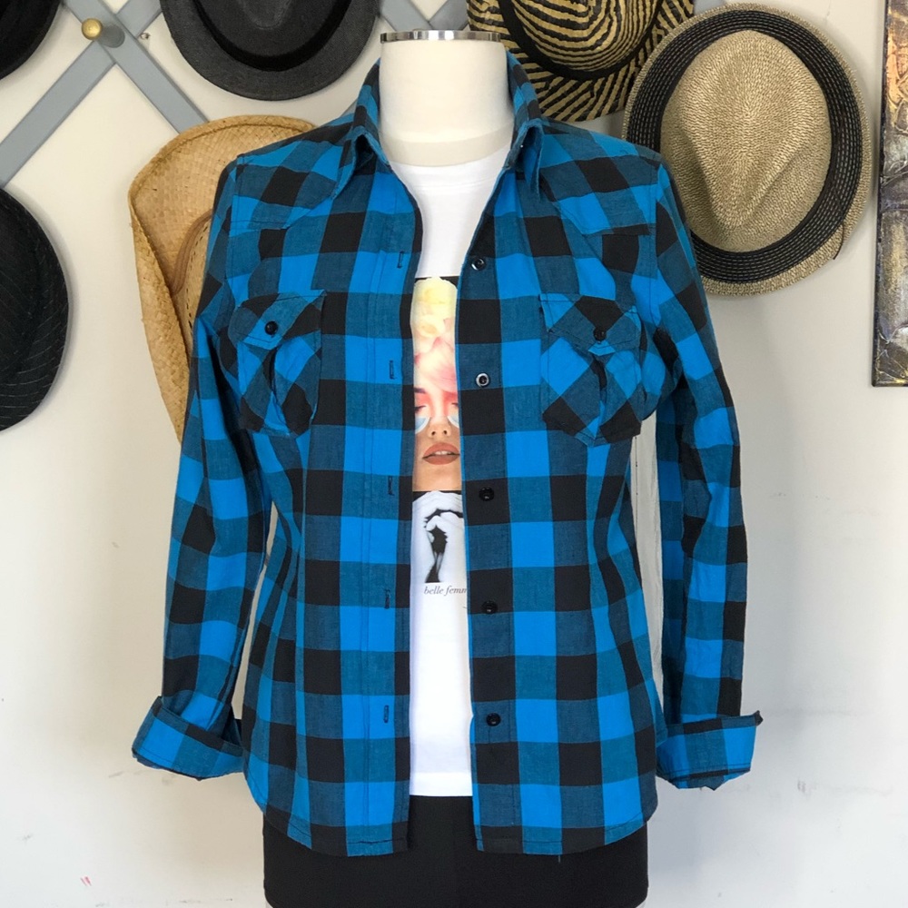 Forever 21 blue and black plaid shirt